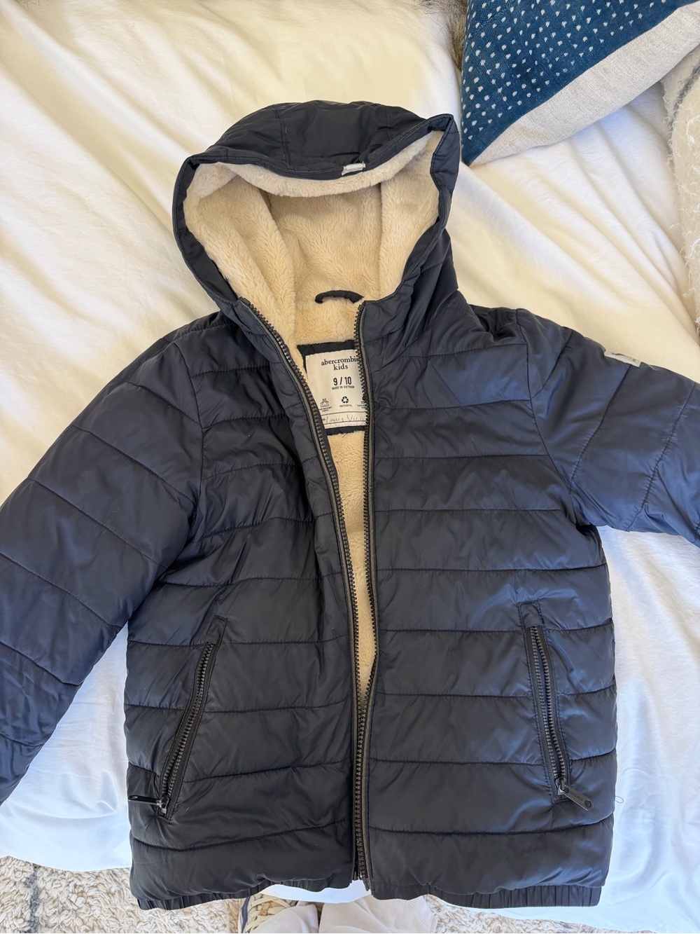 Abercrombie & Fitch Kids Navy Puffer Jacket with Sherpa Lining